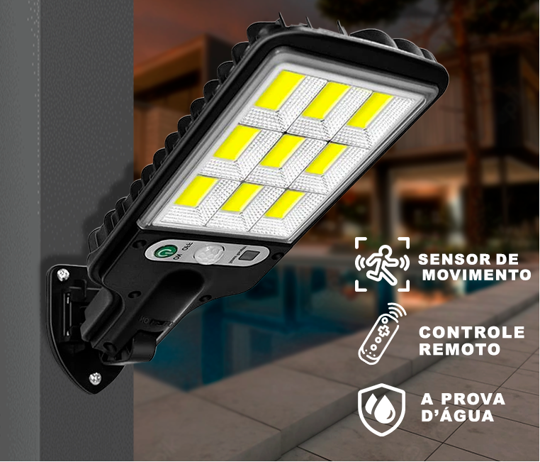 Refletor LED Solar com Sensor de Movimento autonomia 12hrs