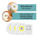 Kit 3 Lâmpadas Luminária De Led Spot Sem Fio Controle Remoto Cor Branco Pilha AAA
