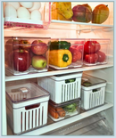 Kit 2 e 4 Organizadores de Geladeira 3,8, 2,8, 1,9 e 1,4 Litros Cesto com Tampa Multiuso Alimento Verdura e Vegetal