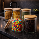 Kit 13 ou 9 potes herméticos de vidro com tampa de bambu para cozinha mantimentos alimentos