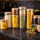 Kit 13 ou 9 potes herméticos de vidro com tampa de bambu para cozinha mantimentos alimentos