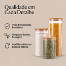 Kit 13 ou 9 potes herméticos de vidro com tampa de bambu para cozinha mantimentos alimentos