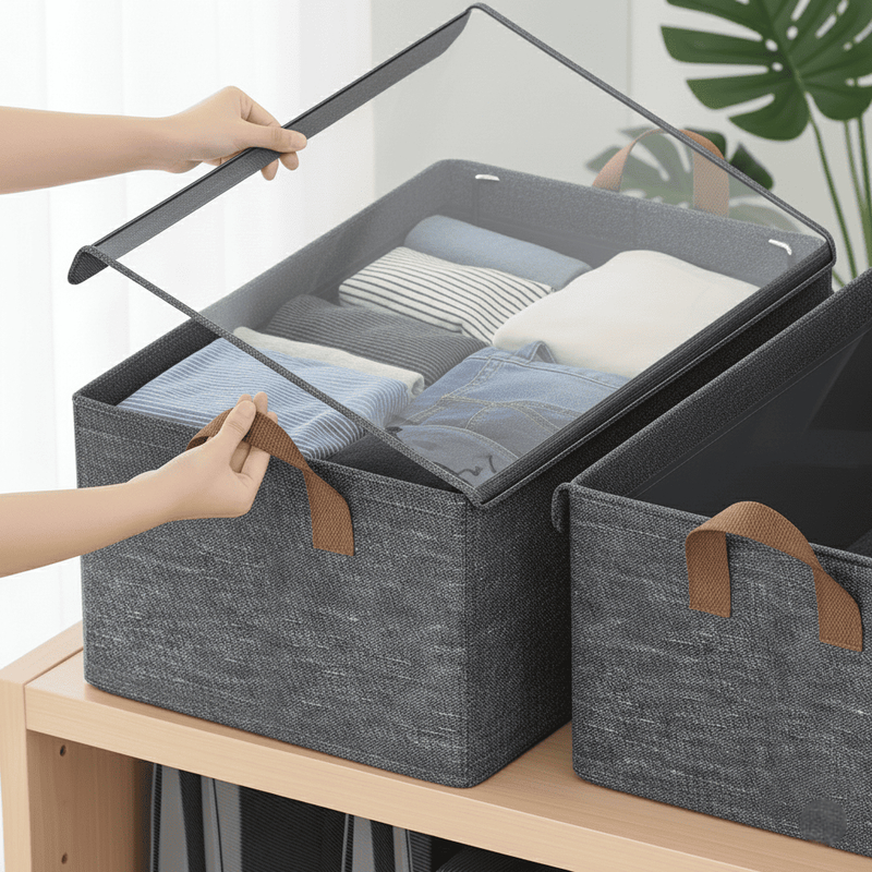Caixa Organizadora Premium 35L com Tampa Transparente Dobrável