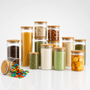 Kit de Potes Herméticos de Vidro com Tampa de Bambu (9 ou 13 unidades)
