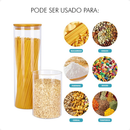 Kit 13 ou 9 potes herméticos de vidro com tampa de bambu para cozinha mantimentos alimentos